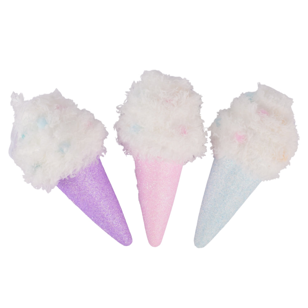Set of 3 Fluffy Ice Cream Cone Christmas Tree Decorations