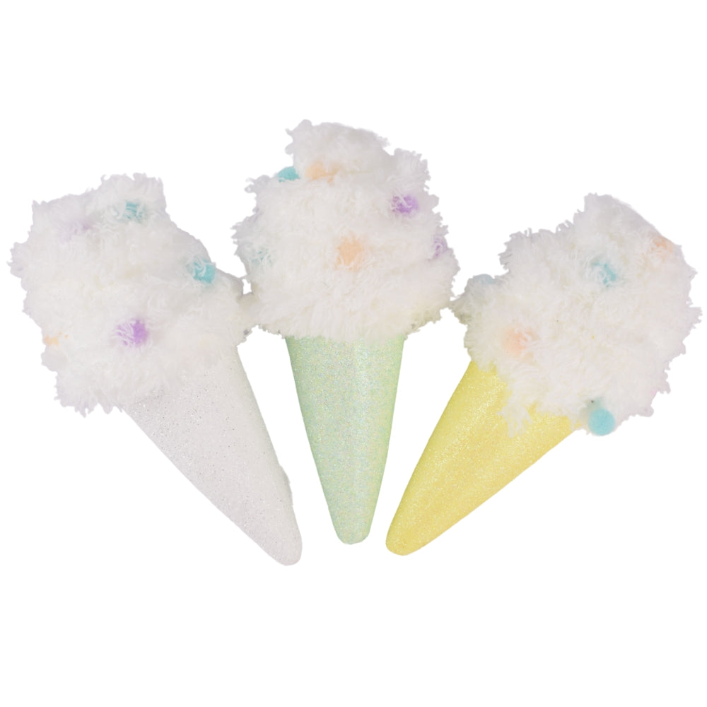 Set of 3 Fluffy Ice Cream Cone Christmas Tree Decorations