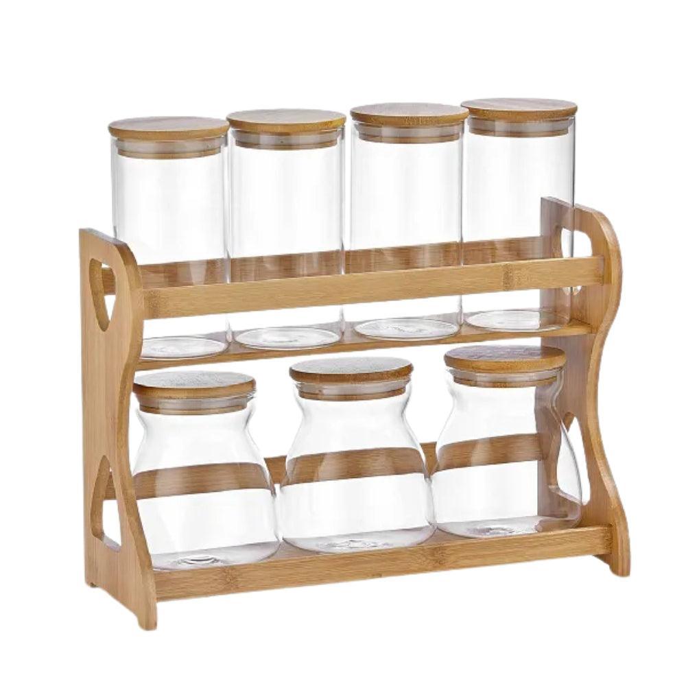 Set of 7 Pcs Canisters With Bamboo Stand