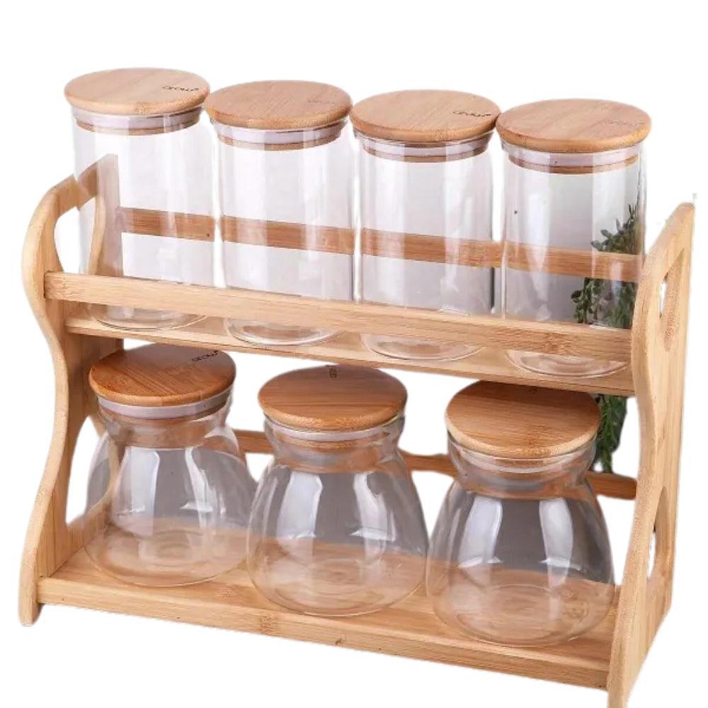 Set of 7 Pcs Canisters With Bamboo Stand