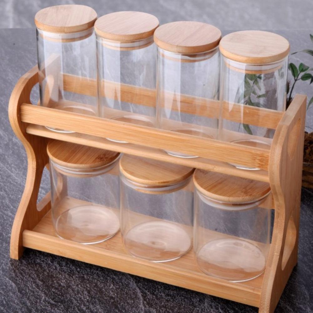 Set of 7 Pcs Canisters With Bamboo Stand