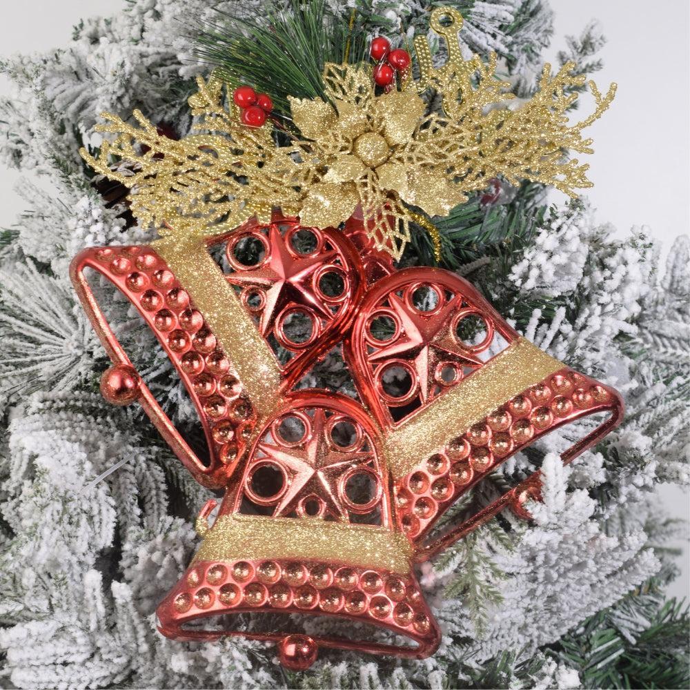 Shiny Red Christmas Bell Ornament with Golden Accents