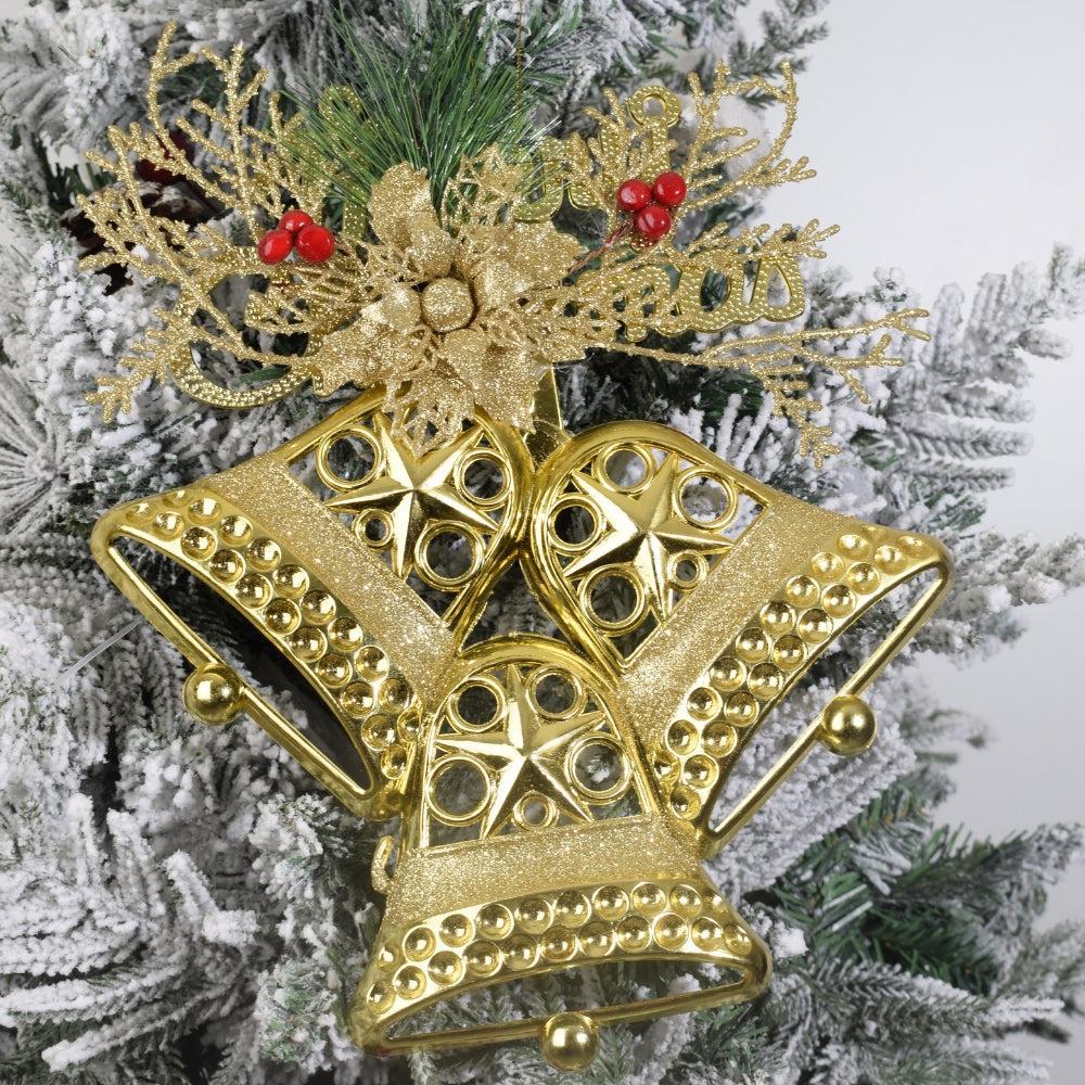 Shiny Red Christmas Bell Ornament with Golden Accents