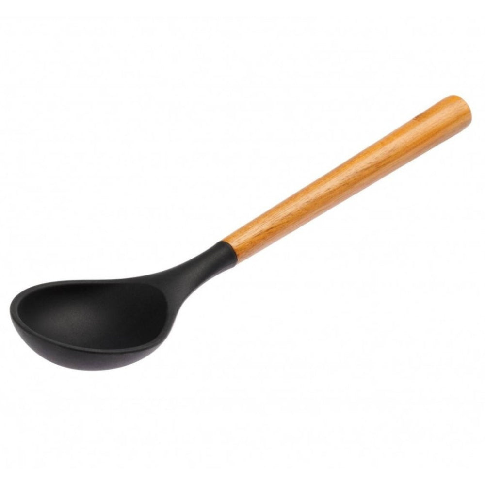 Silicone Cooking Spoon, Wooden Handle Cooking Spoon, Black,