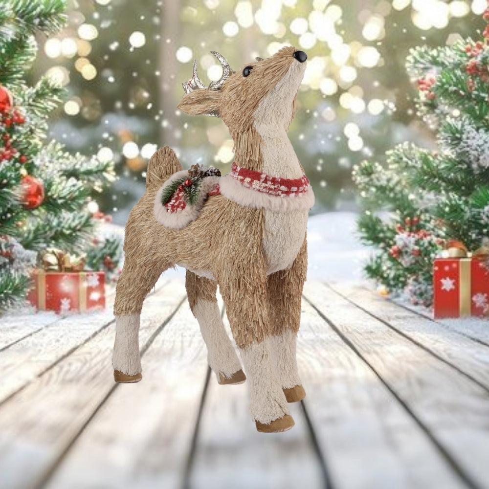 Sisal Reindeer Christmas Decor 50Cm Christmas Deer Figurines Woodland Christmas Ornaments Decor Indoor Christmas Centerpiece Table Mantel Shelf Decorations