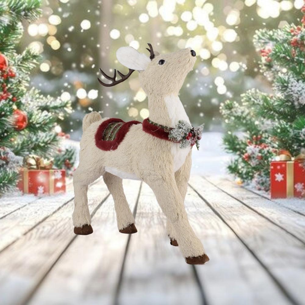 Sisal Reindeer Christmas Decor 50Cm Christmas Deer Figurines Woodland Christmas Ornaments Decor Indoor Christmas Centerpiece Table Mantel Shelf Decorations