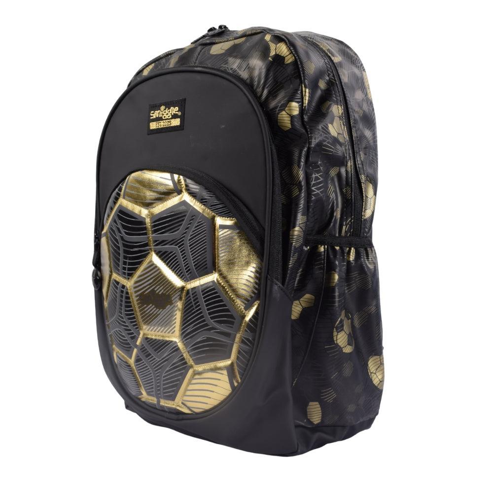 Smiggle Gold Edition Soccer Backpack – Black & Metallic Football Design