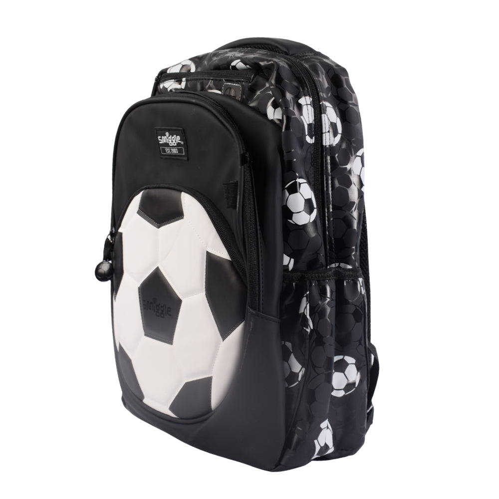 Smiggle Soccer-Themed Kids Backpack – Black & White Football Design
