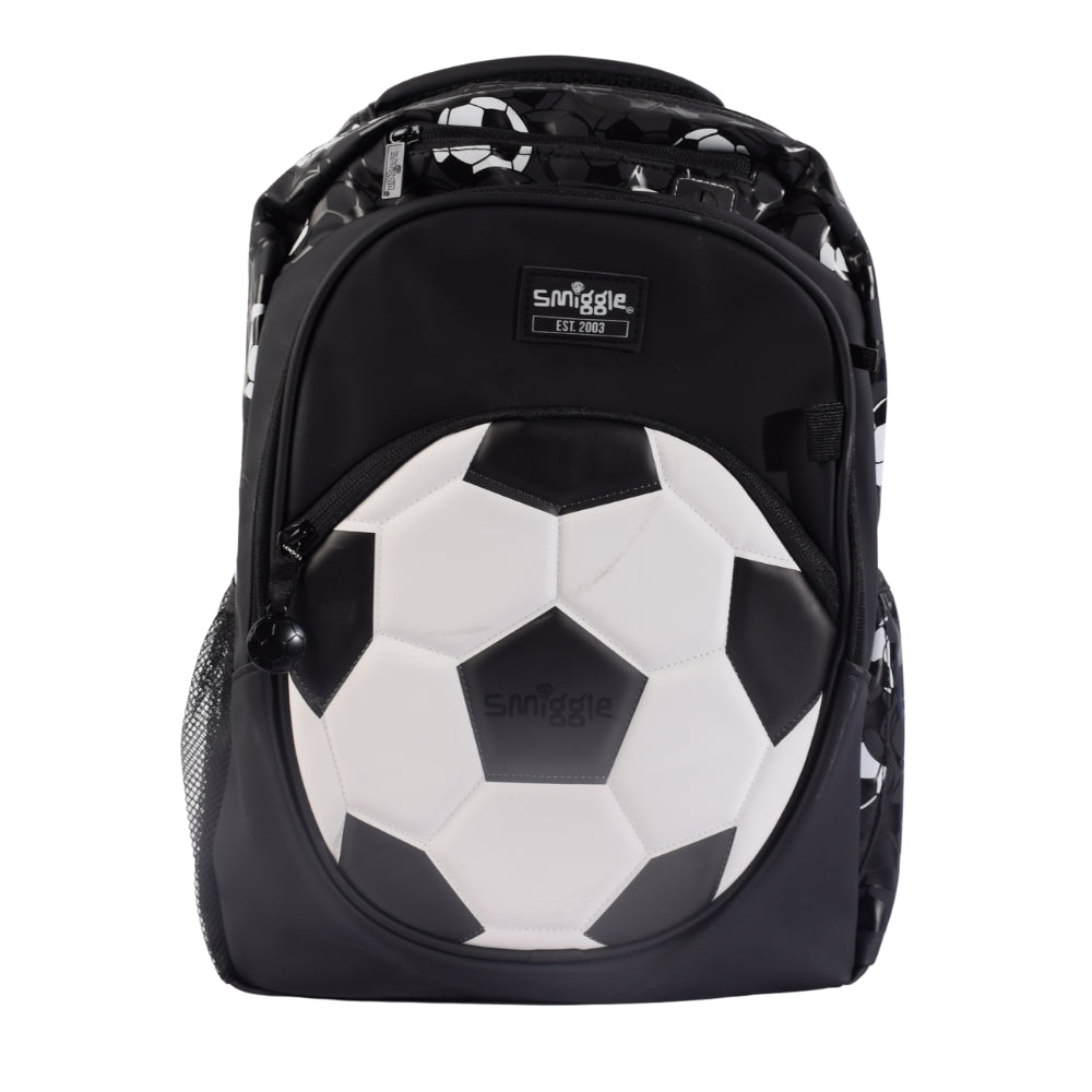 Smiggle Soccer-Themed Kids Backpack – Black & White Football Design