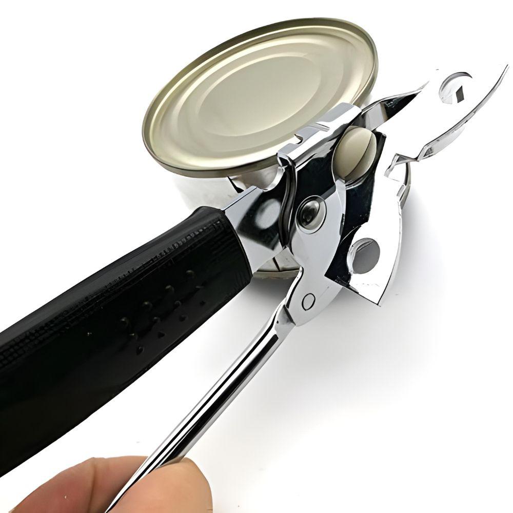 Smooth Edge Tin Opener, Stainless Steel Manual Can Opener With Ergonomic Soft Grips Handle With Easy Turn Round Knob, Side Cutting Bottle Opener, Lid Lifter That Won't Touch Food
