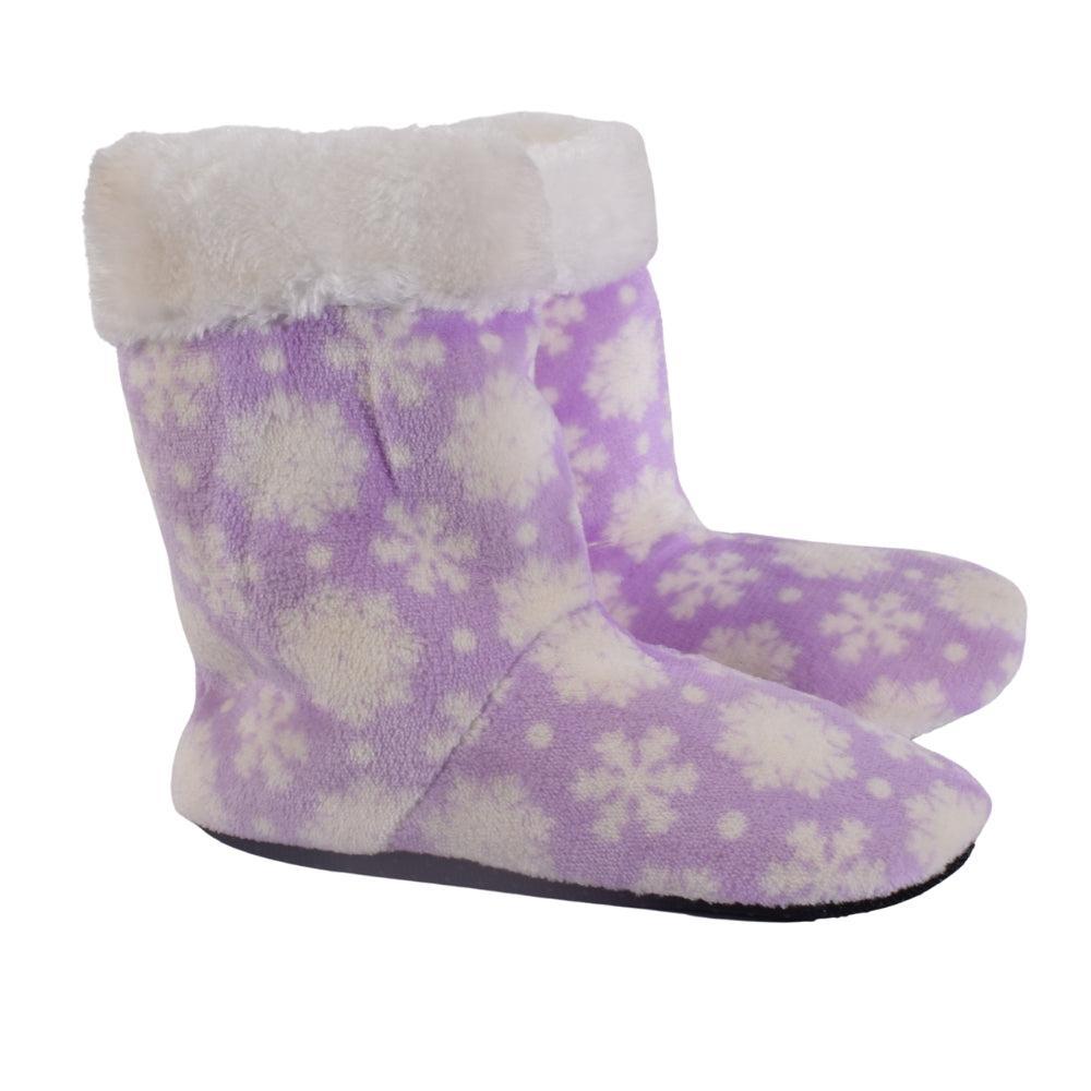 Snowflake Fleece Slipper Boots with Faux Fur Cuff