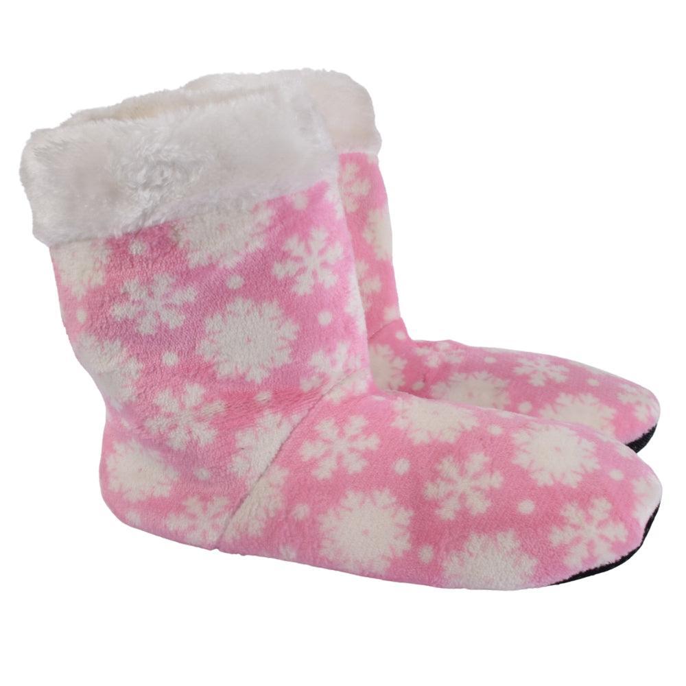 Snowflake Fleece Slipper Boots with Faux Fur Cuff