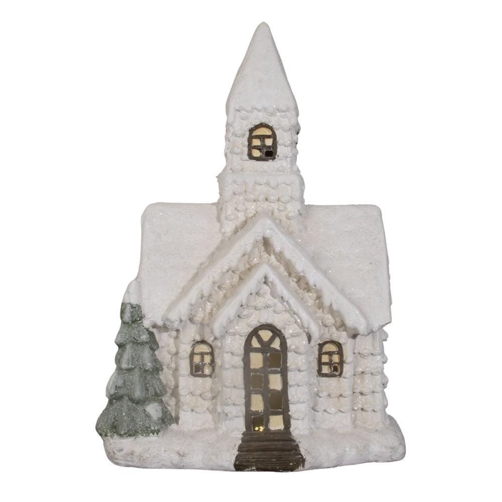 Snowy Light-Up Christmas Church Decoration