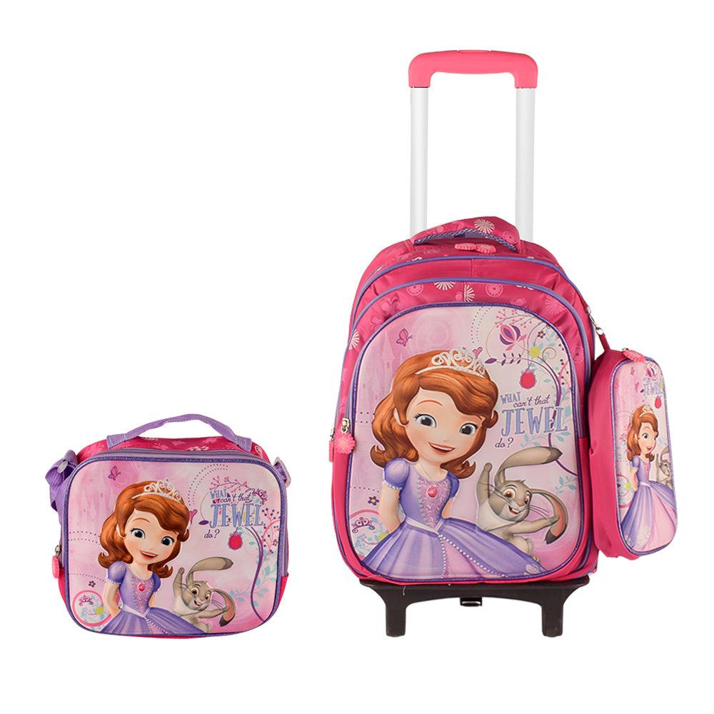 Sofia 3PCS Detachable Rolling Backpack for Girls With Lunch Bag Pencil Case 2Wheels Roll
