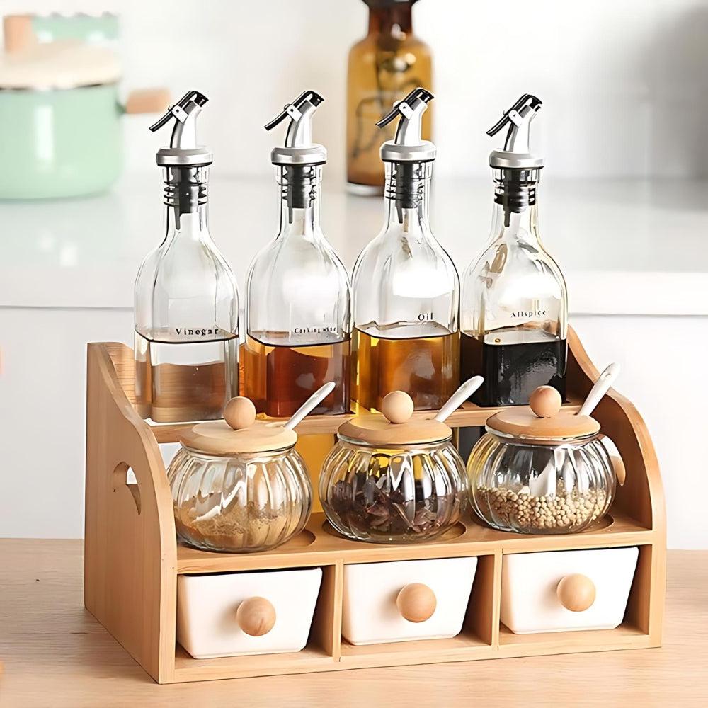 Spice Jar Bamboo 3 Tier Spice Jar Rack Container Seasoning Tanks Spice Boxes