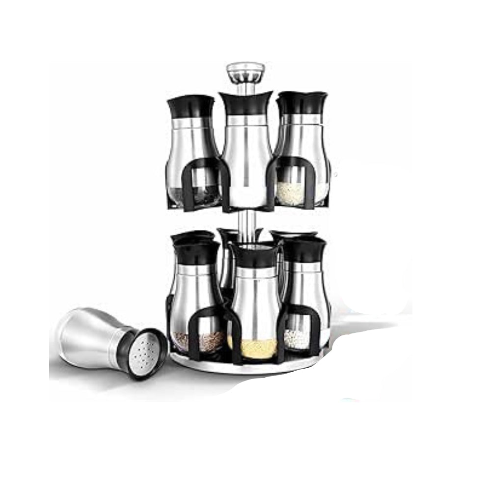 Spice Rack with 12 Empty Jars 2-Layer Rotating Spice Rack Spice Jars Rack Spice Jars Set Spice Rack Organizer Stainless Steel Revolving Spice Rack with Funnel and 200 Spice Labels
