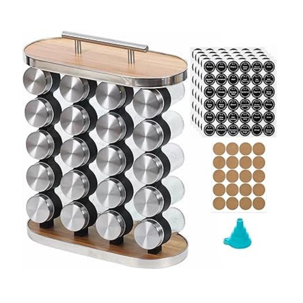 Spice Rack with 20 Empty Jars Spice Jars Rack Spice Jars Set Spice Rack Organizer Seasoning Rack for Kitchen Countertop Stainless Steel Spice Rack with Funnel and 200 Spice Labels