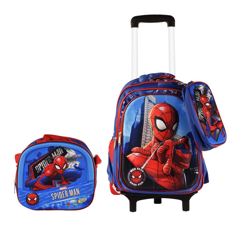 Spider Man 3PCS Detachable Rolling Backpack for Boys With Lunch Bag Pencil Case 2Wheels Roll