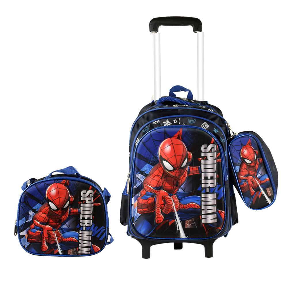 Spider Man 3PCS Detachable Rolling Backpack for Boys With Lunch Bag Pencil Case 2Wheels Roll