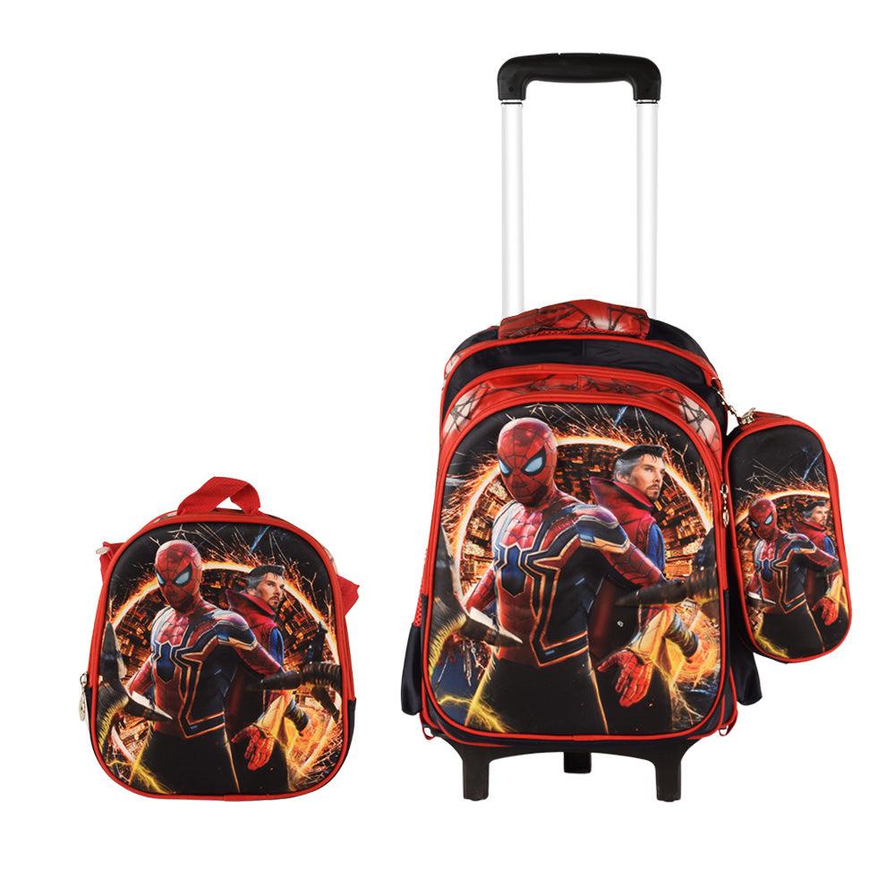 Spider Man 3PCS Detachable Rolling Backpack for Boys With Lunch Bag Pencil Case 2Wheels Roll