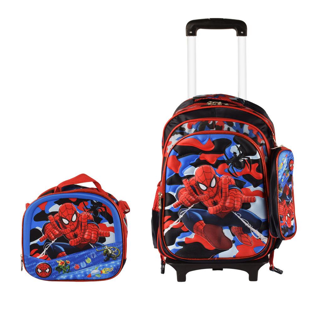 Spider Man 3PCS Detachable Rolling Backpack for Boys With Lunch Bag Pencil Case 2Wheels Roll