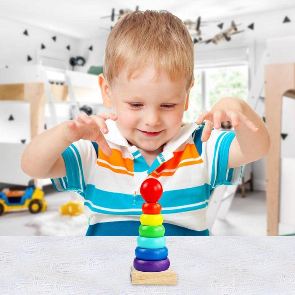 Stacking Ring Baby Toys Rainbow Tower Wooden Stacker | Solid Wood Educational Baby Toys For Toddler Boys And Girls Betterday