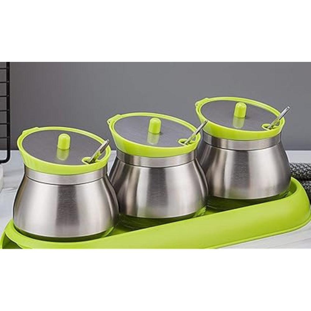 Stainless Steel Seasoning Jar Set, Lead-free Glass Seasoning Box, Seasoning Jar with Lid and Spoon, Used to Store Salt, Pepper and Other Condiments