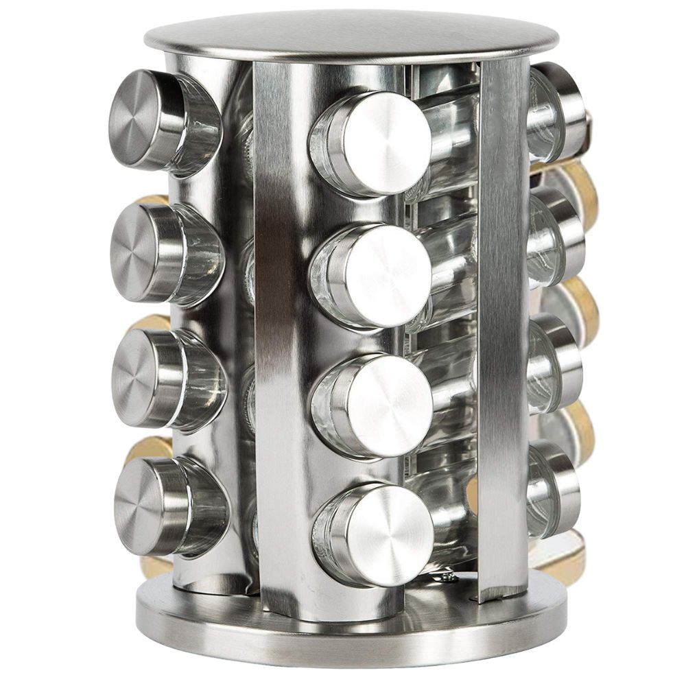 Stainless Steel Spice Rack Set 16 in 1 Glass Jar
