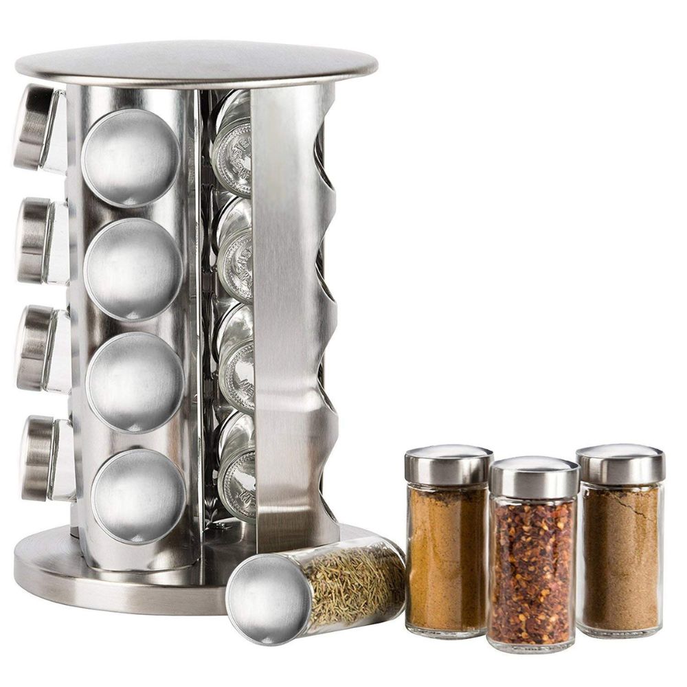 Stainless Steel Spice Rack Set 16 in 1 Glass Jar