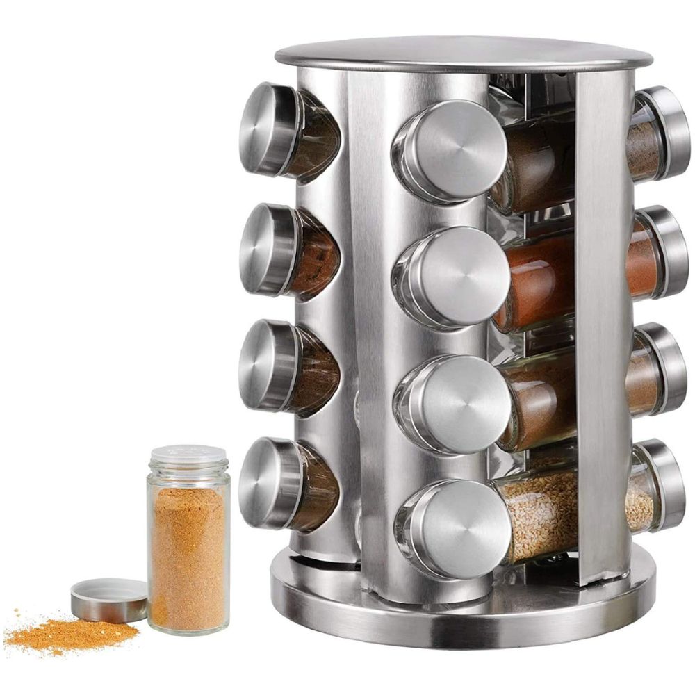 Stainless Steel Spice Rack Set 16 in 1 Glass Jar