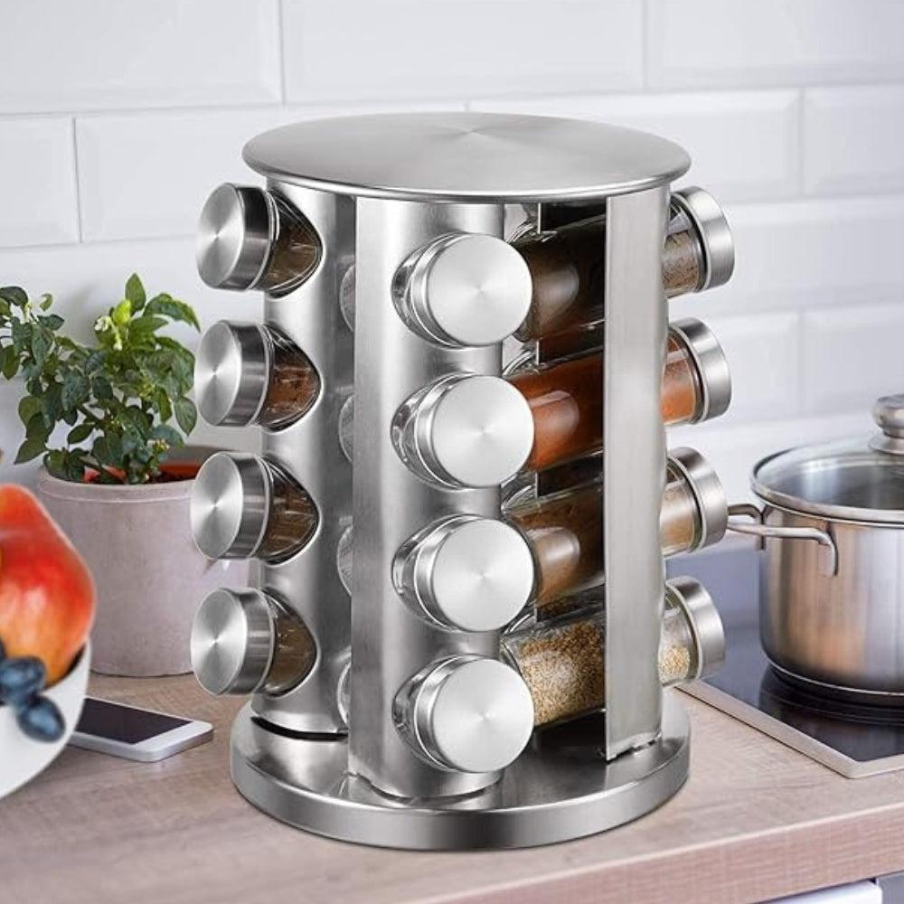 Stainless Steel Spice Rack Set 16 in 1 Glass Jar