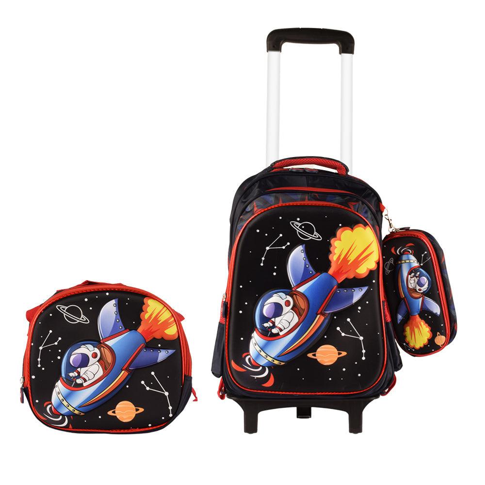 Star Boy 3PCS Detachable Rolling Backpack for Boys With Lunch Bag Pencil Case 2Wheels Roll