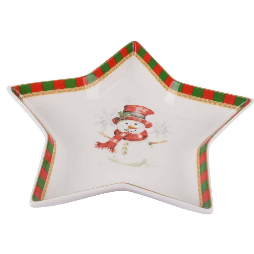 Star-Shaped Christmas Ceramic Plate 20Cm