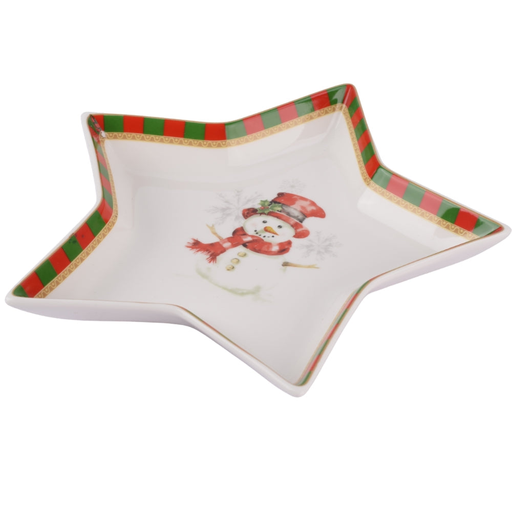 Star-Shaped Christmas Ceramic Plate 20Cm
