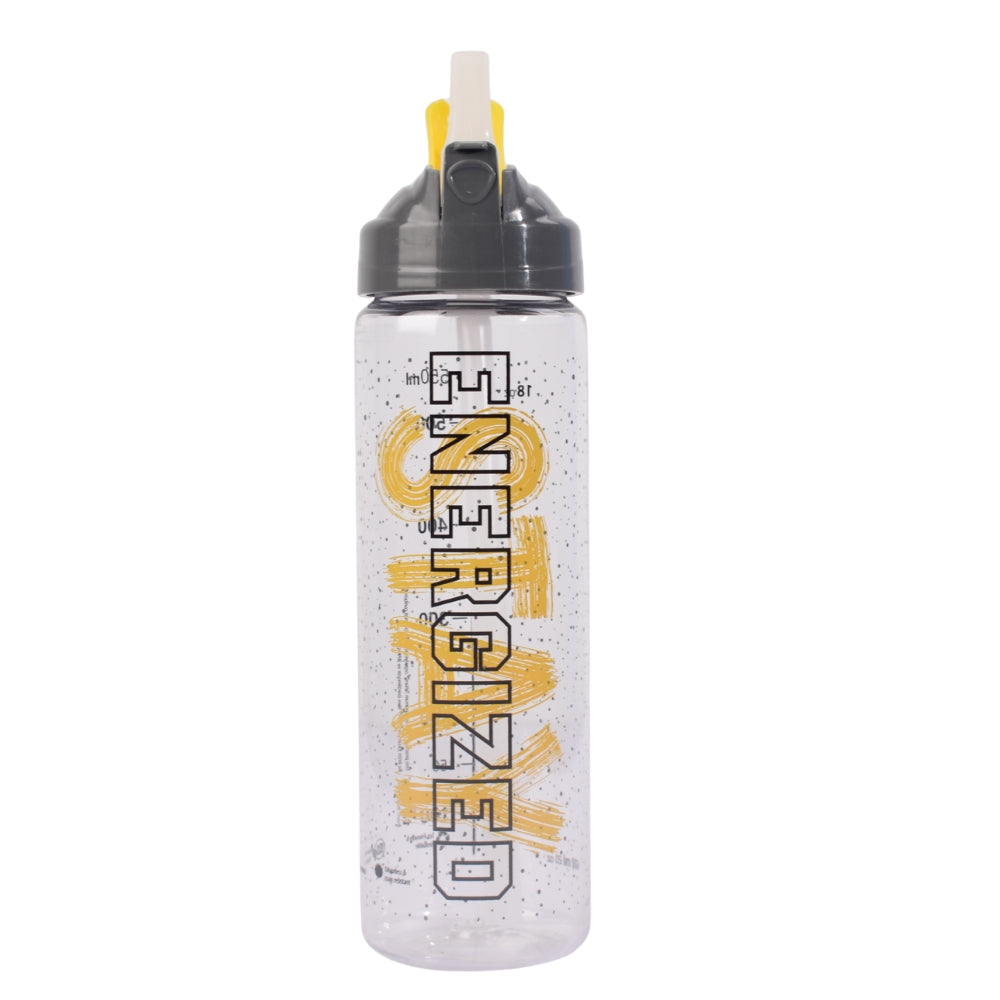 "Stay Energized" Sports Water Bottle – 600ml (Grey & Yellow)