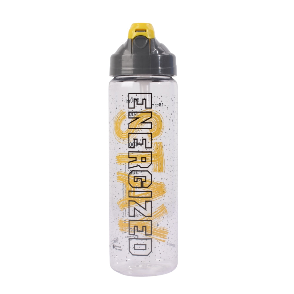 "Stay Energized" Sports Water Bottle – 600ml (Grey & Yellow)