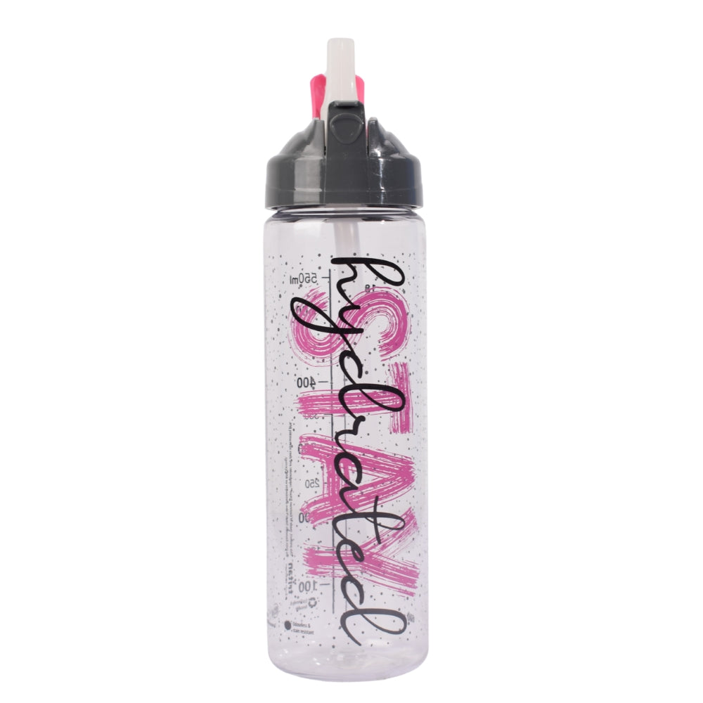 "Stay Hydrated" Sports Water Bottle – 600ml (Grey & Pink)
