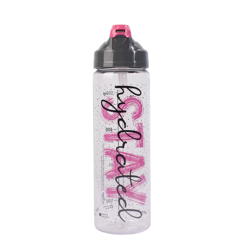 "Stay Hydrated" Sports Water Bottle – 600ml (Grey & Pink)