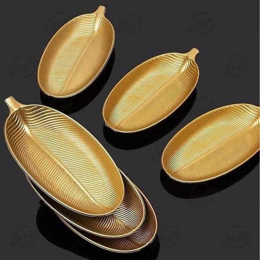Stellar Stores Set of 6 Leaf Design Serving Dishes for Nuts, Almonds, Snacks, Nice for Every Occasion & Holidays Color (Gold)