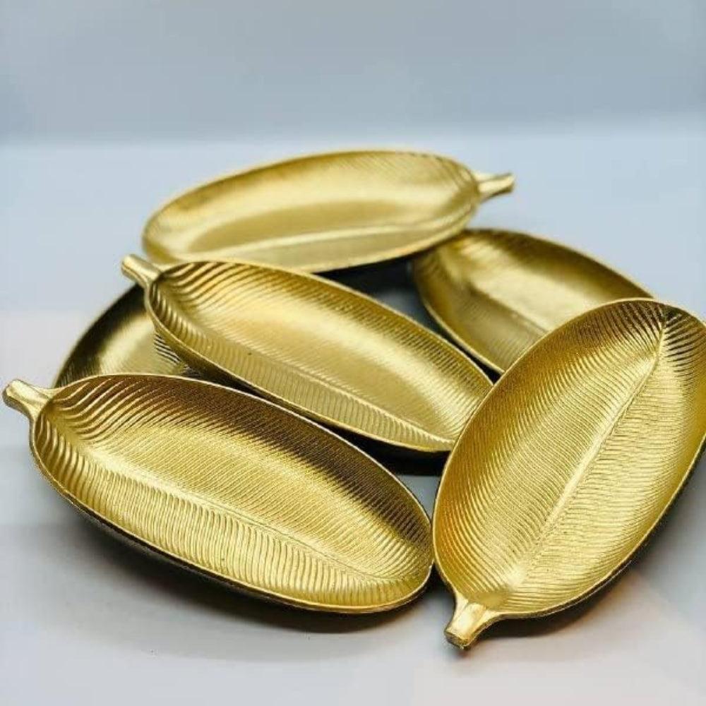 Stellar Stores Set of 6 Leaf Design Serving Dishes for Nuts, Almonds, Snacks, Nice for Every Occasion & Holidays Color (Gold)