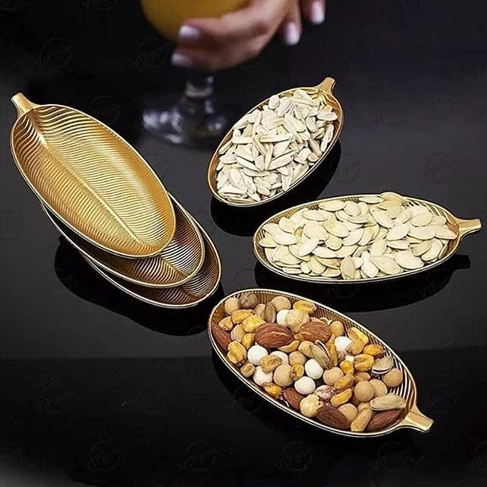 Stellar Stores Set of 6 Leaf Design Serving Dishes for Nuts, Almonds, Snacks, Nice for Every Occasion & Holidays Color (Gold)