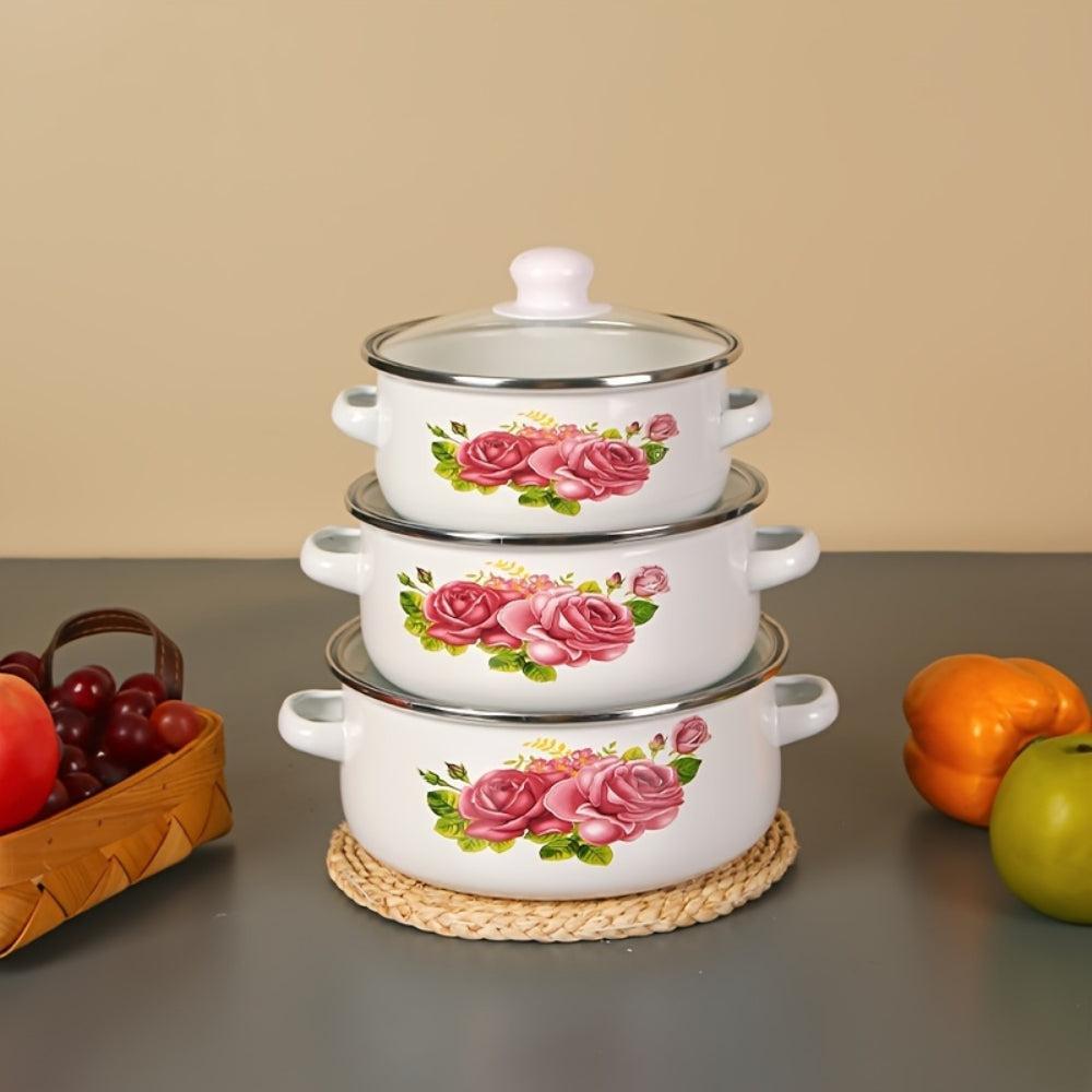 Stock Cooking Kitchenware Design 18-26cm 5PCS Enamel Casserole Cooking Casserole Set