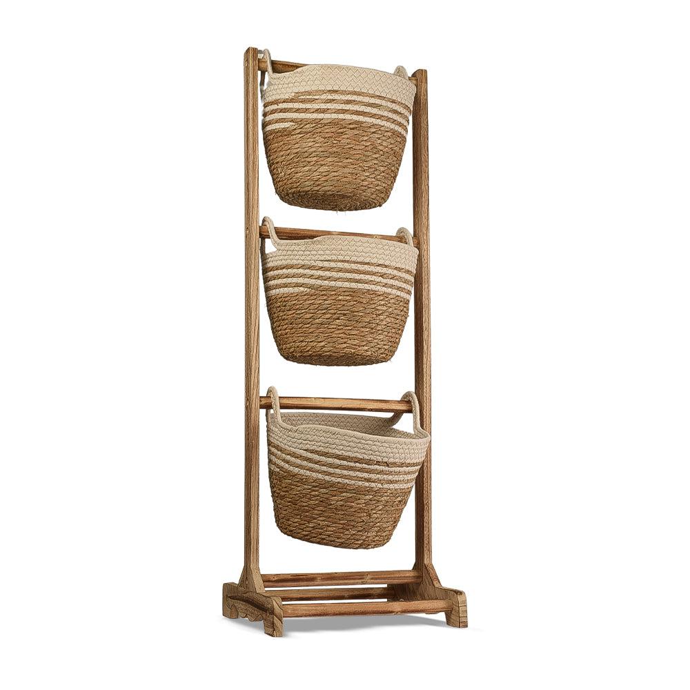 Storage Shelf Tower With Wicker Woven Baskets