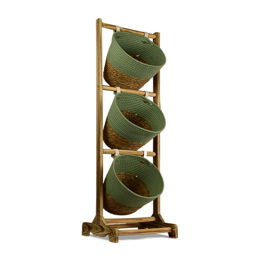 Storage Shelf Tower With Wicker Woven Baskets