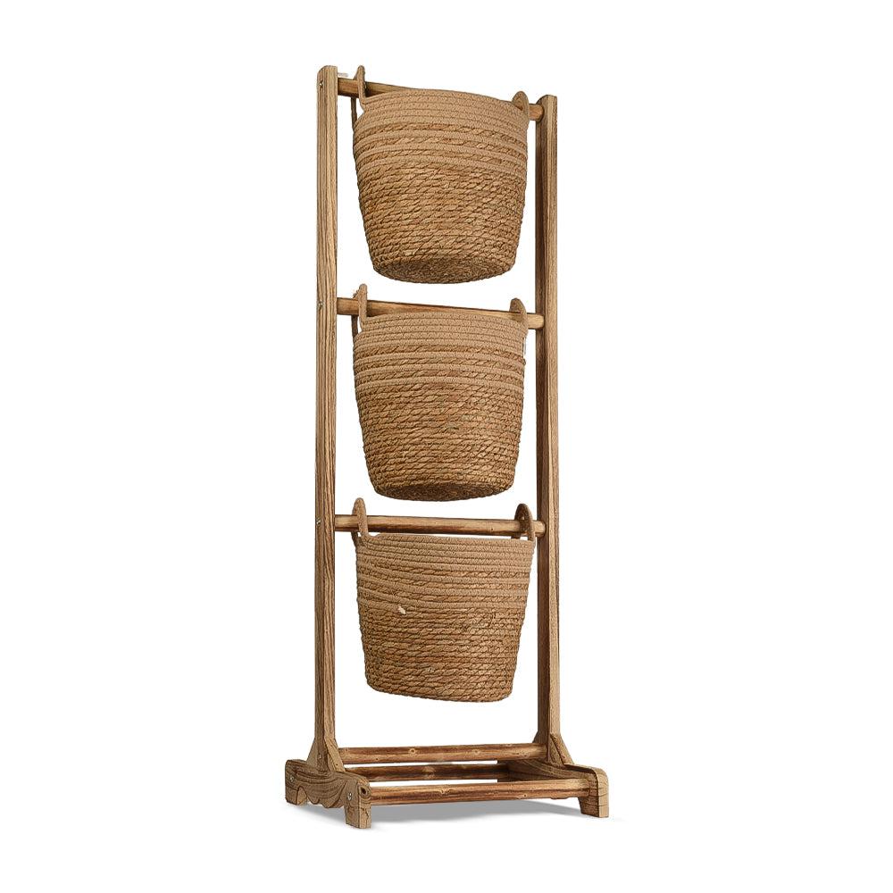 Storage Shelf Tower With Wicker Woven Baskets