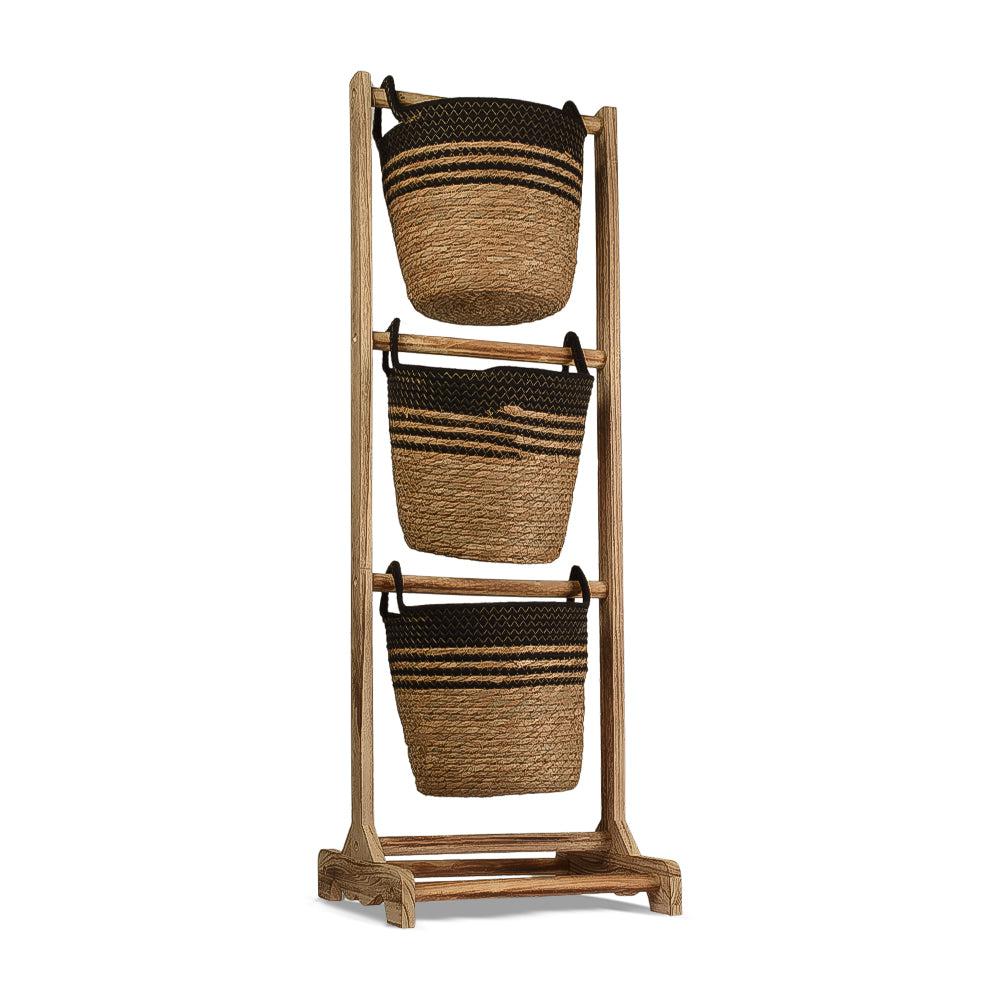 Storage Shelf Tower With Wicker Woven Baskets