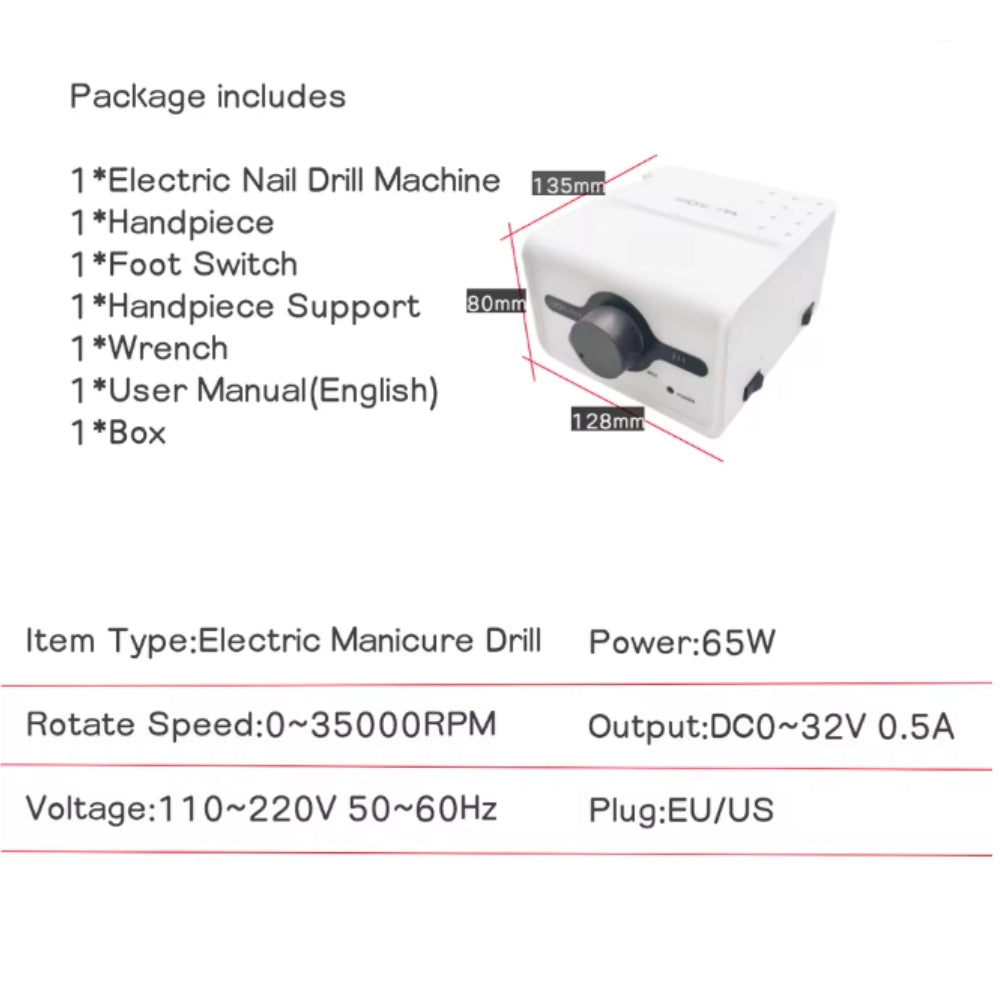 Strong Max 211 65W Electric Nail File, STRONG 210, 45,000 RPM, M45 SH37L, High Quality Manicure and Pedicure Tool