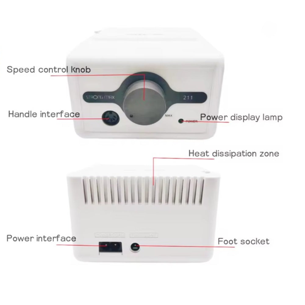 Strong Max 211 65W Electric Nail File, STRONG 210, 45,000 RPM, M45 SH37L, High Quality Manicure and Pedicure Tool