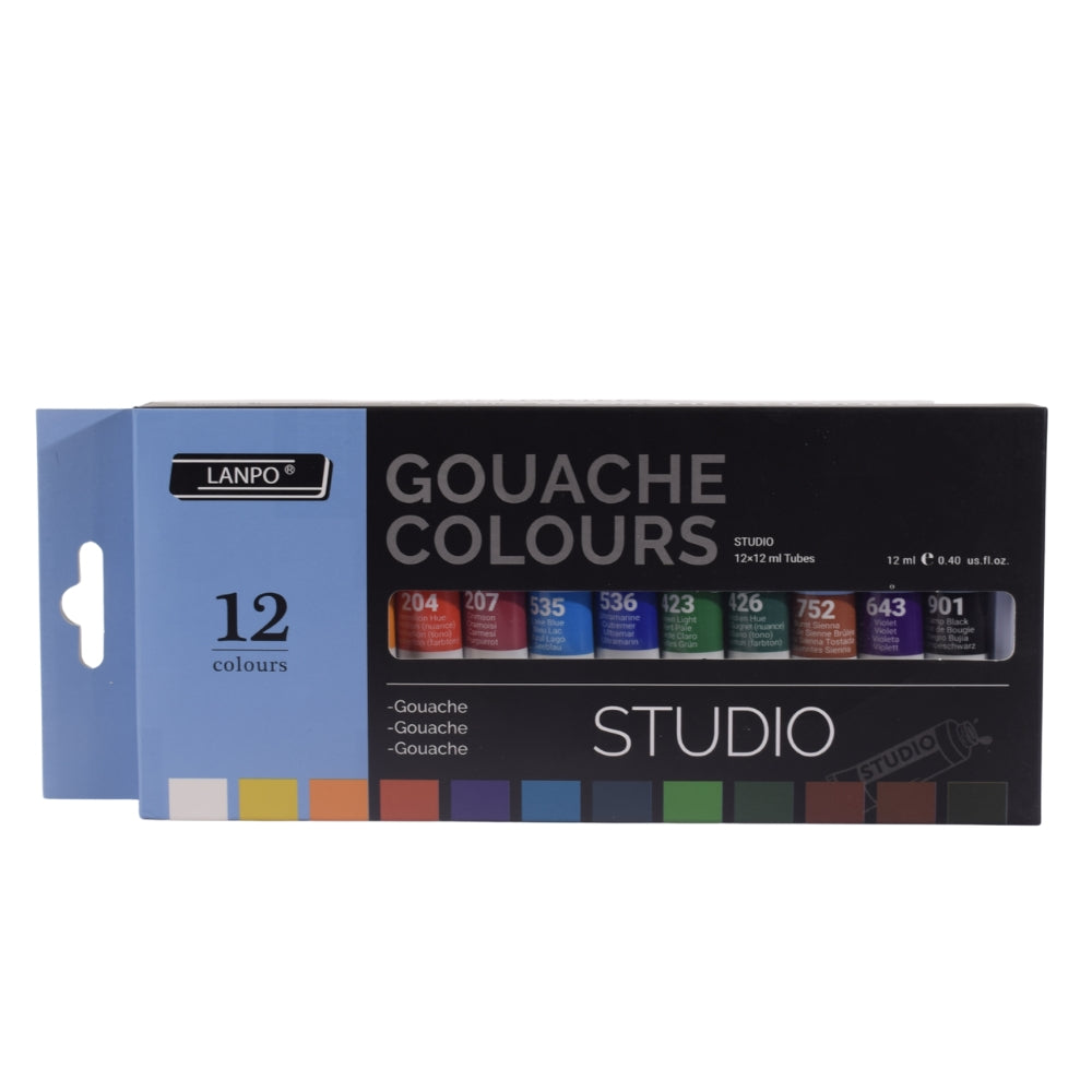 Studio Quality 12-Color 12ml Gouache Colour Paint Set