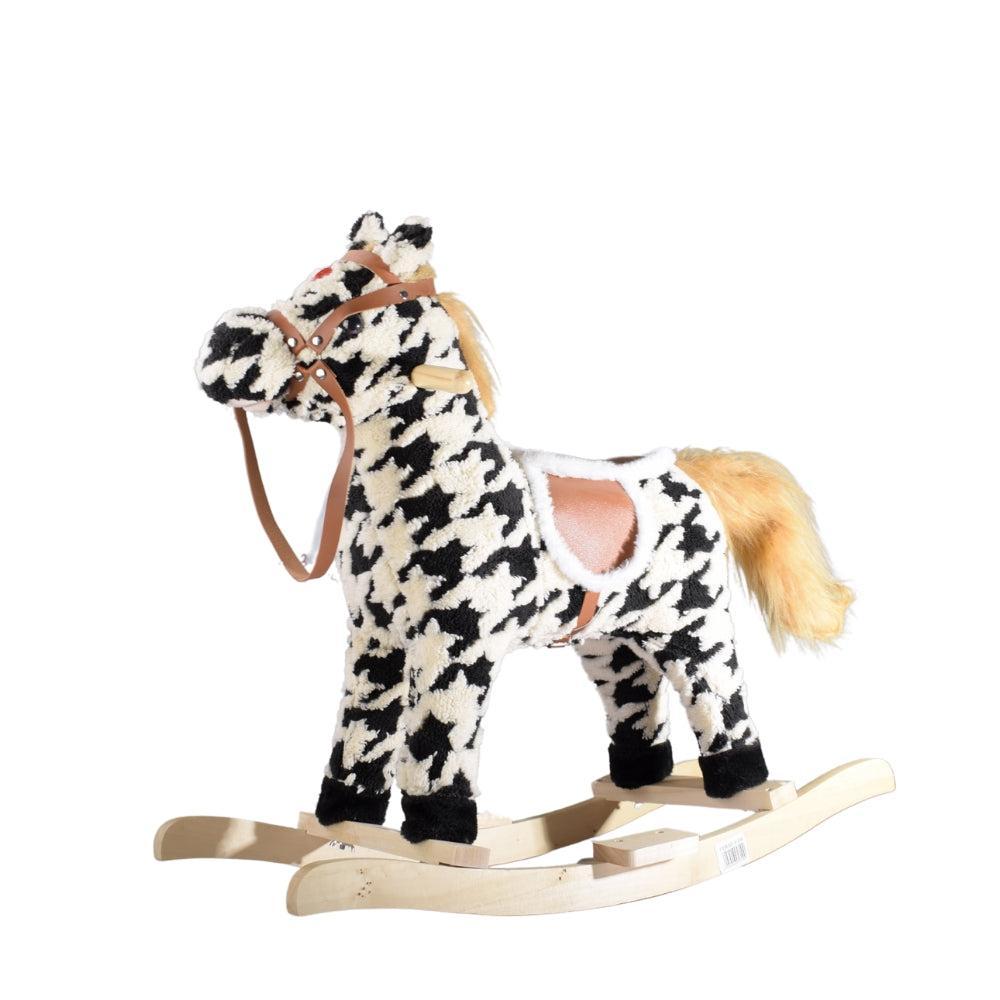 Stylish Houndstooth Plush Rocking Horse – Classic Ride-On Toy with Saddle & Rein
